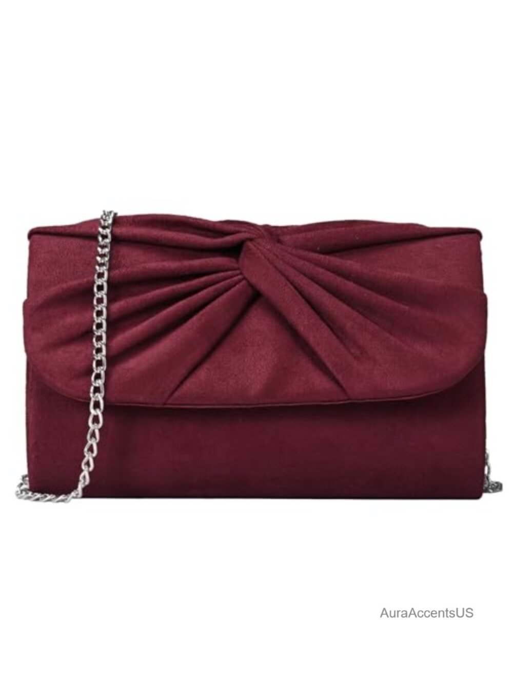 Faux Suede Pleated Bow Clutch Evening Bag for Women Handbag Purse